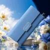 A light blue long wallet for women, simple and fashionable, made of genuine leather, with large capacity and multiple slots Specification image